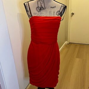 Laundry by Design Red Ruched Strapless Gown with Side Slit